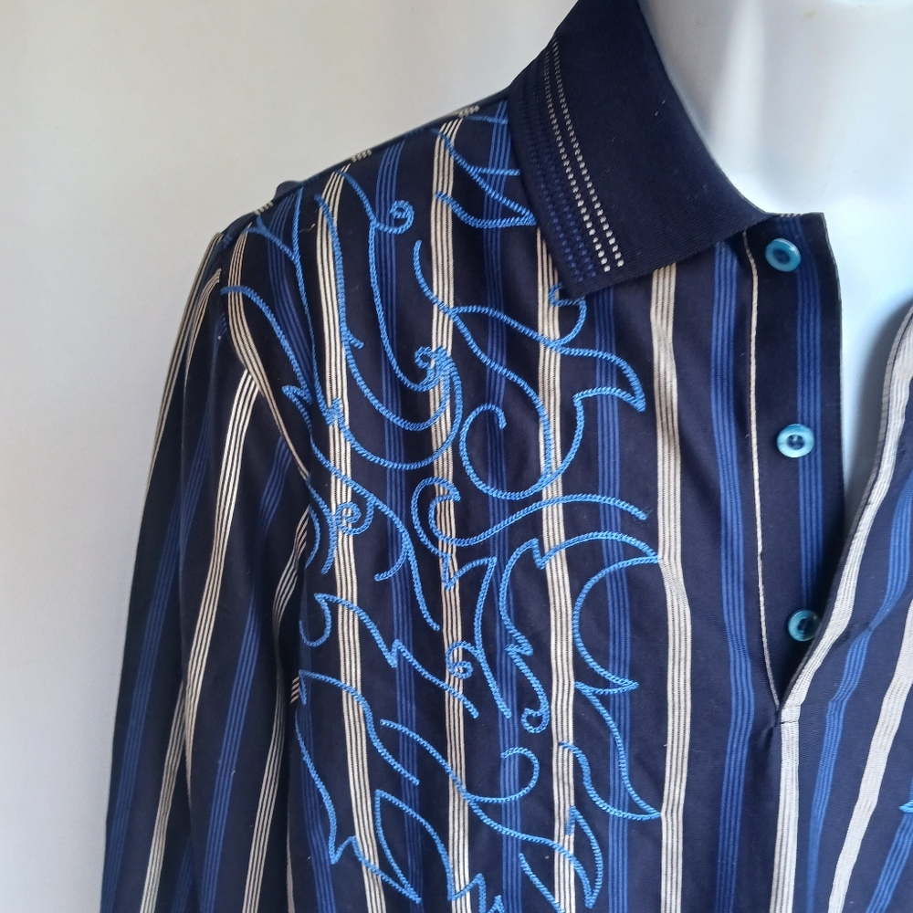 Andre Kim Golf Shirt Mens Blue Flames Of Fire Rare Too much Style S Black L3